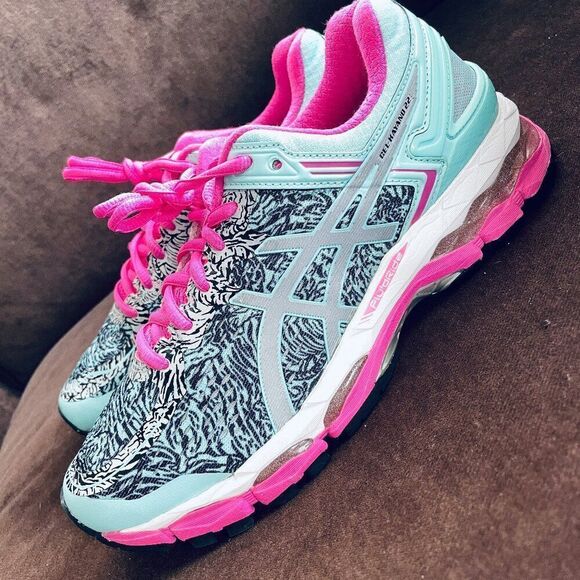Excellent Asics GEL Kayano 22 Lite Show Glow Pink Light Blue Black Womens 9 US - Picture 3 of 14